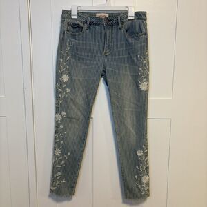 Driftwood Women Jeans 29 Blue Jackie Denim Skinny Floral Pinstriped Embroidered